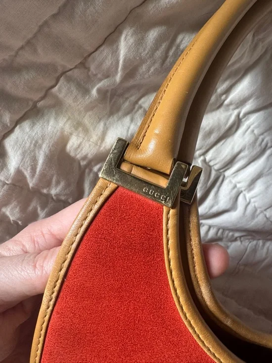 RARE GUCCI Vintage Red Orange Suede Jackie Bag Top-Handle Shoulder Bag - Picture 14 of 16